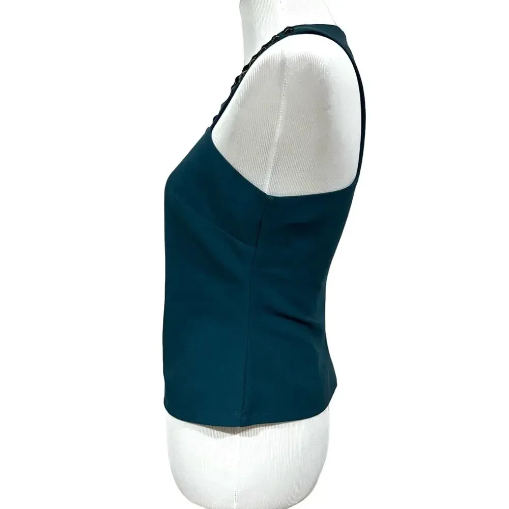 Annie Griffin Beaded Top Sleeveless Tank Fitted Teal Blue Black Women’s Sz 6